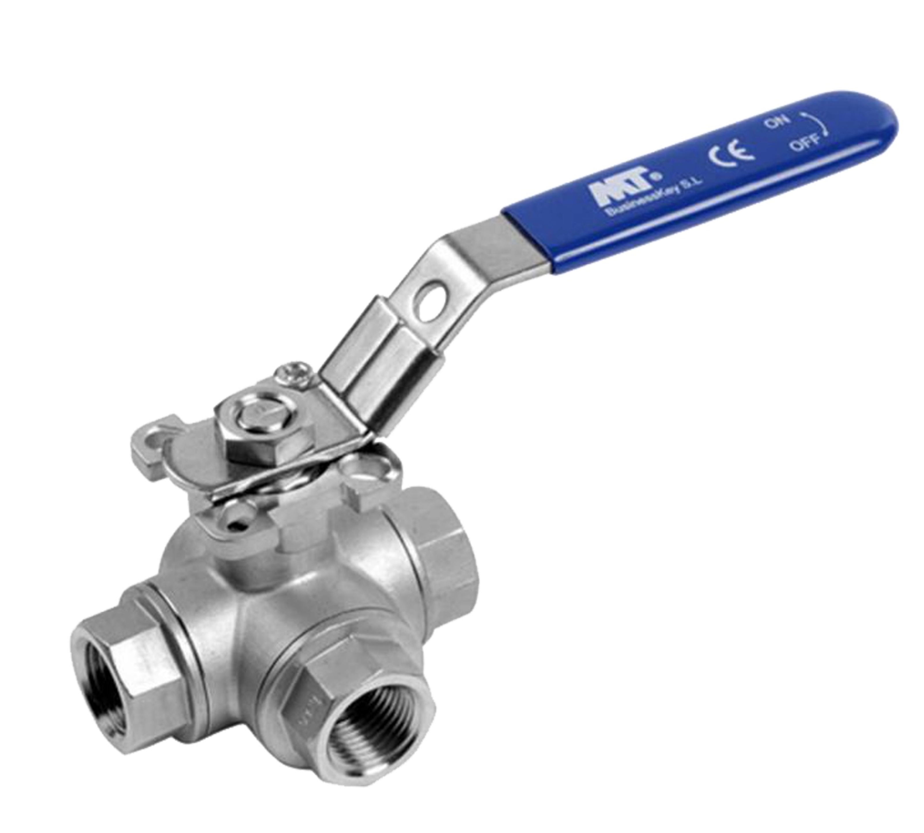 Vlvula de Acero Inoxidable Tipo bola roscada, Tres vas, Paso L, Plataforma ISO 5211.jpg